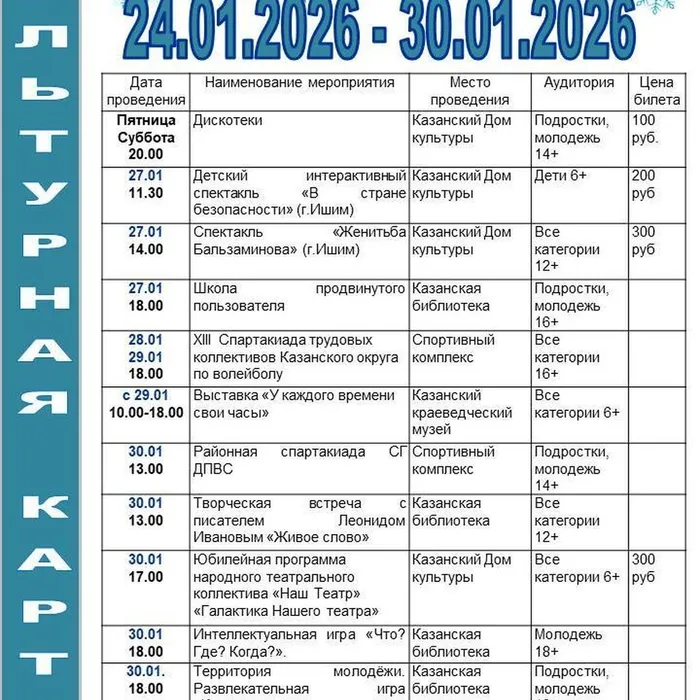 Культурная карта и киноафиша с 25.01.2026 по 01.02.2026